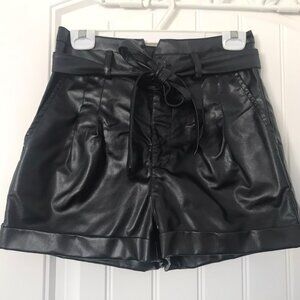 SHEIN Paperbag Waist Belted Faux Leather Shorts